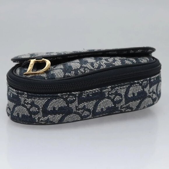 Christian Dior Trotter Canvas Saddle Pouch Navy Gold Auth EC240V - Picture 7 of 14